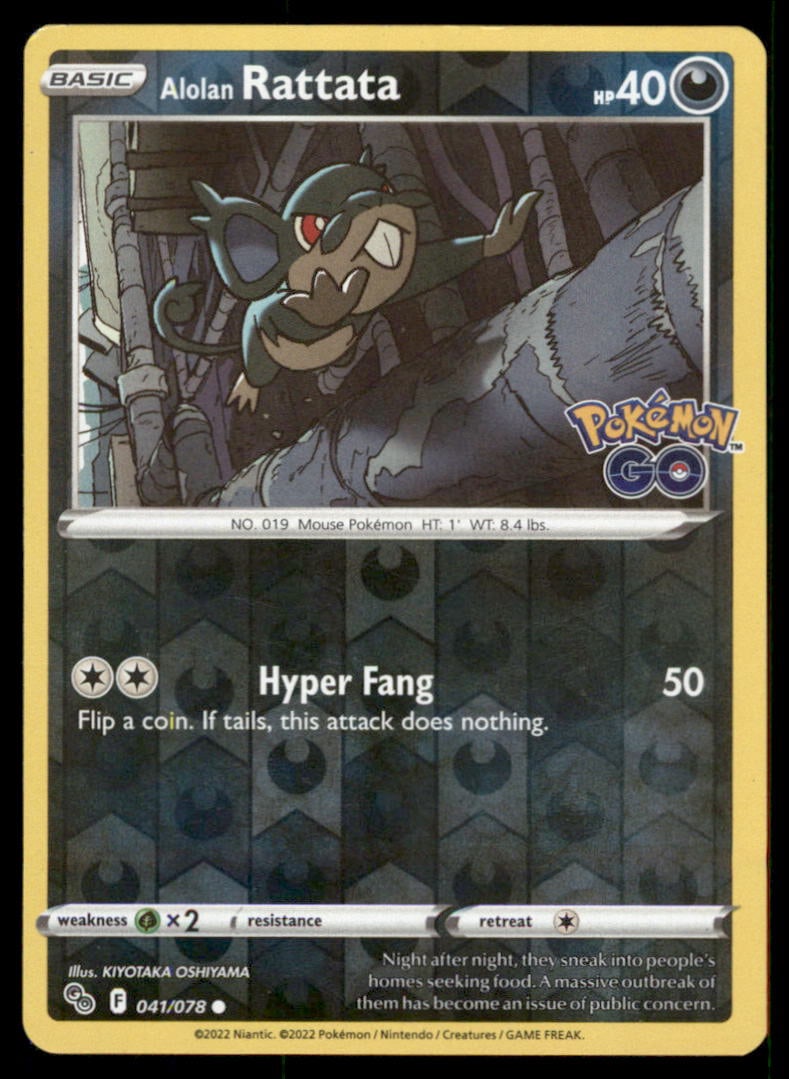 Alolan Rattata 041/078 Pokemon GO Pokemon Card Reverse Holo: We offer combined shipping on multiple items. Buyers may also arrange their own shipping. LiveShipping is a separate and independent option for shipping that is NOT a part of the auction house or thei