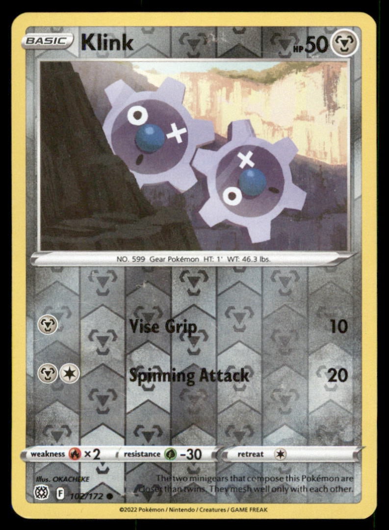 Klink 102/172 Brilliant Stars Pokemon Card Reverse Holo: We offer combined shipping on multiple items. Buyers may also arrange their own shipping. LiveShipping is a separate and independent option for shipping that is NOT a part of the auction house or thei