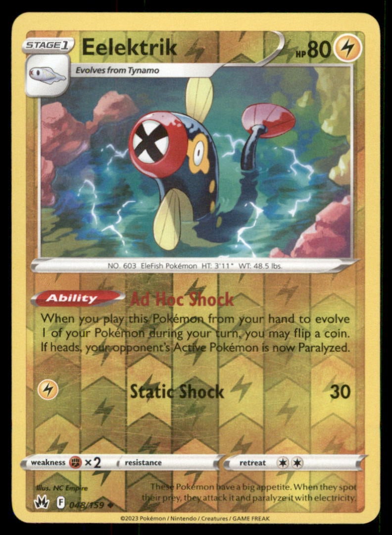Eelektrik 048/159 Crown Zenith Pokemon Card Reverse Holo: We offer combined shipping on multiple items. Buyers may also arrange their own shipping. LiveShipping is a separate and independent option for shipping that is NOT a part of the auction house or thei