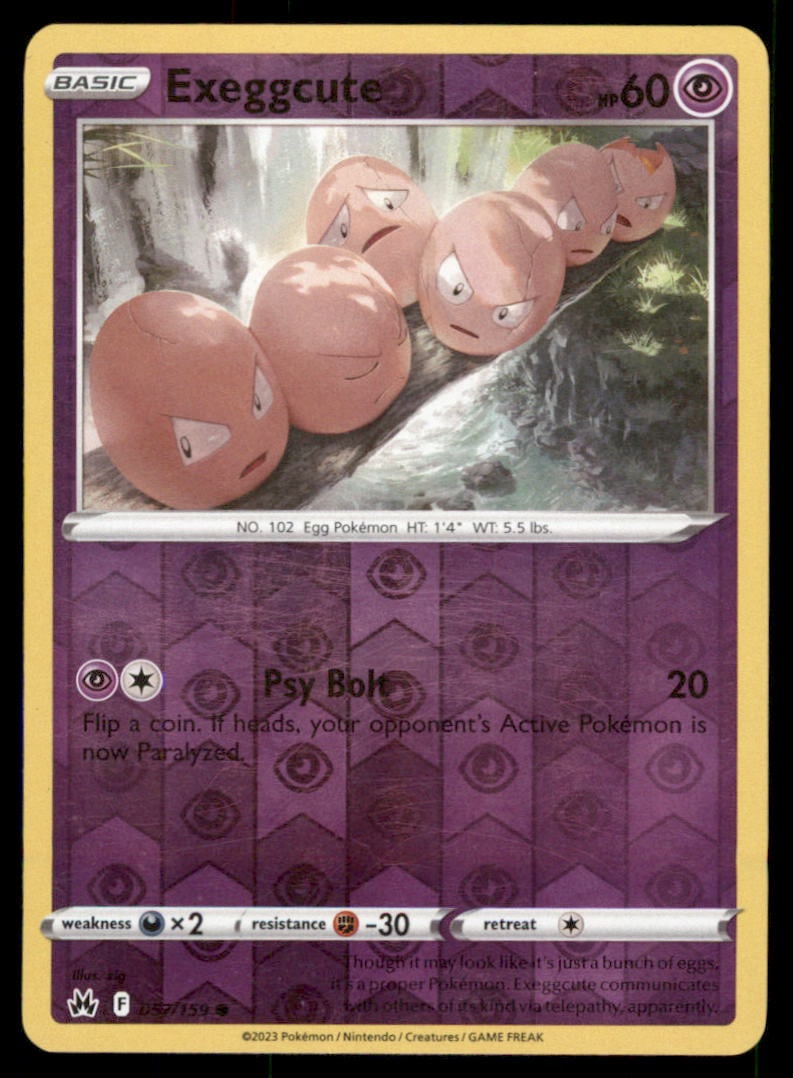 Exeggcute 057/159 Crown Zenith Pokemon Card Reverse Holo: We offer combined shipping on multiple items. Buyers may also arrange their own shipping. LiveShipping is a separate and independent option for shipping that is NOT a part of the auction house or thei