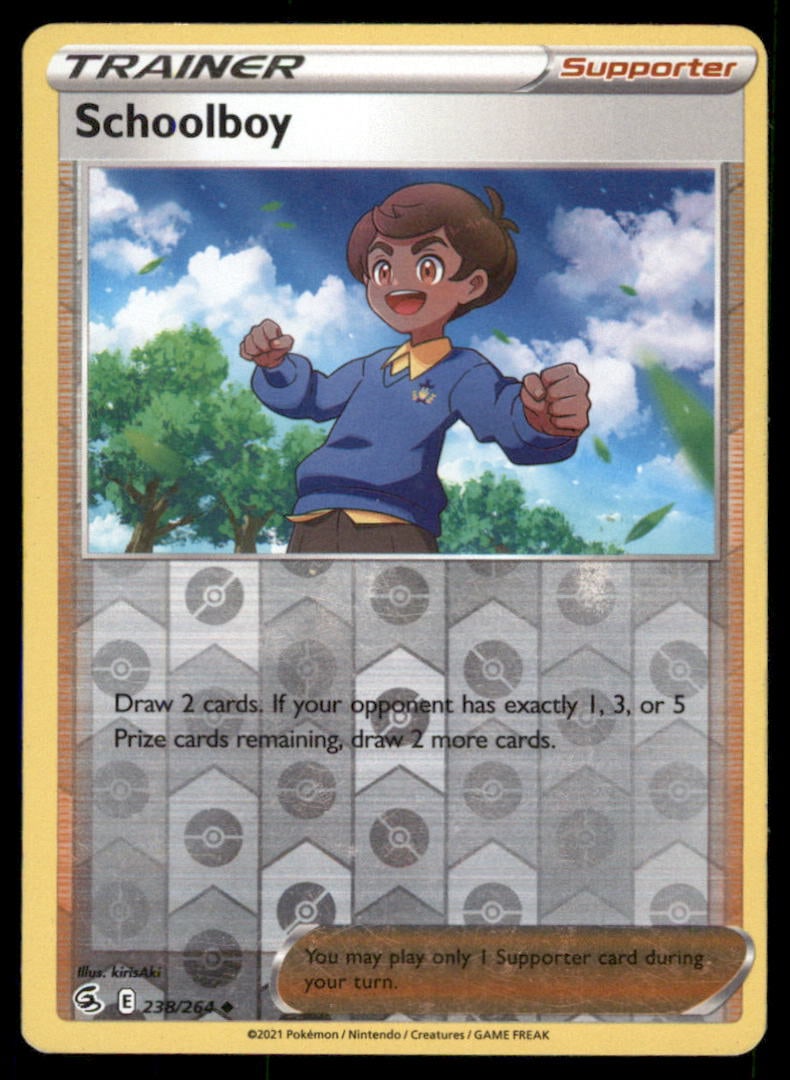 Schoolboy 238/264 Fusion Strike Pokemon Card Reverse Holo: We offer combined shipping on multiple items. Buyers may also arrange their own shipping. LiveShipping is a separate and independent option for shipping that is NOT a part of the auction house or thei