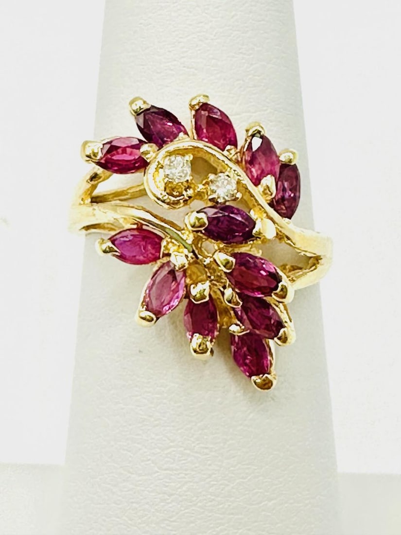 14KT Yellow Gold Natural Diamond and Ruby Ring # 2004 (1 of 3)
