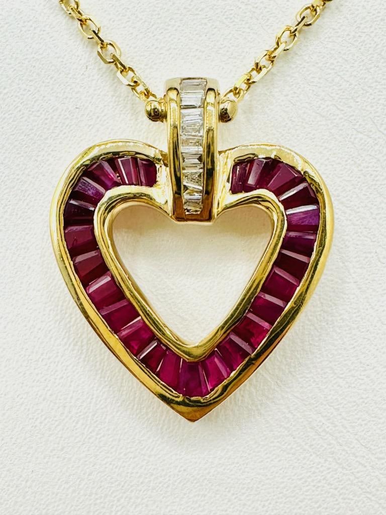 14KT Yellow Gold Natural Diamond and Ruby Heart Pendant and Chain # 2015 (1 of 3)