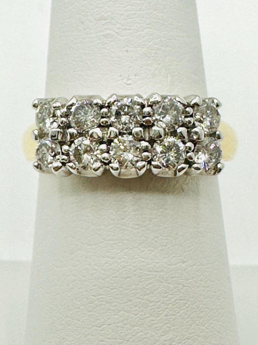 14KT White and Yellow Gold Natural Diamond Ring # 2034: # 2034 14KT White and Yellow Gold Natural Diamond Ring 10 pcs double row diamond 1.00 carat(t.w.) Ring Weight: 5.30 grams Ring Size: 6.75