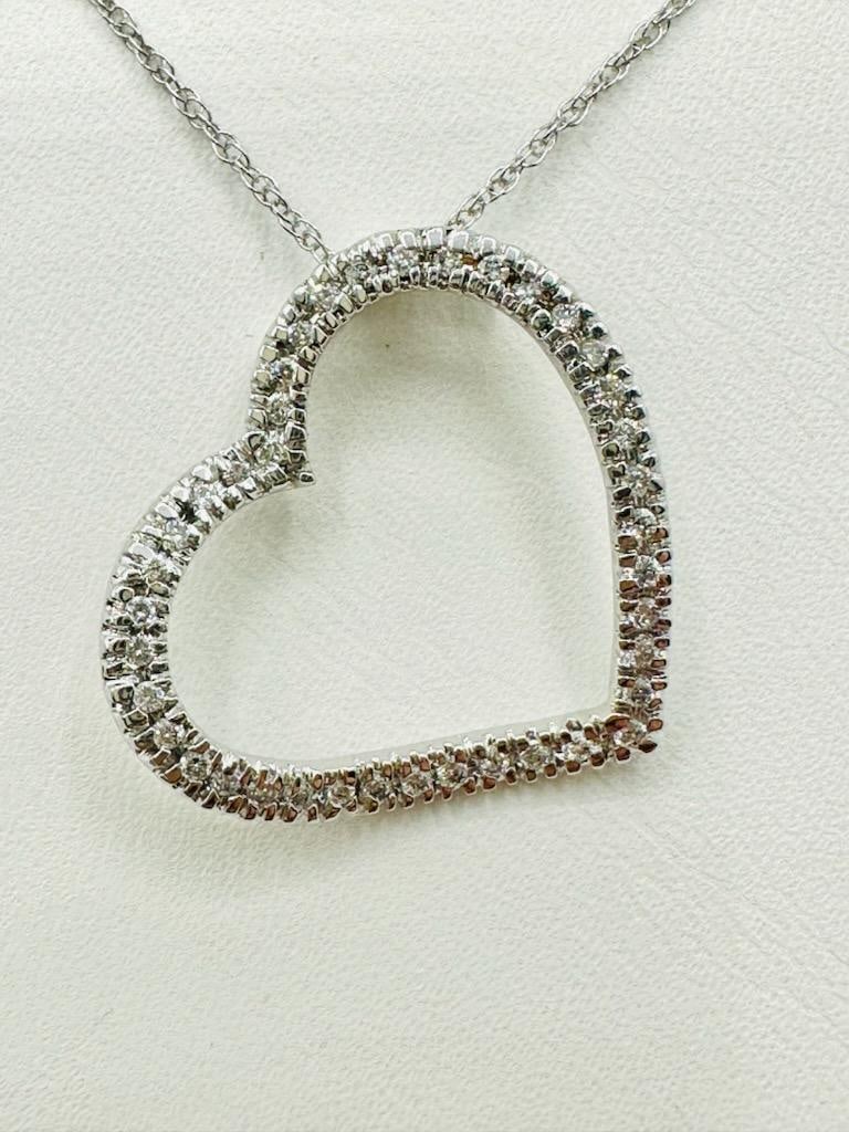 14KT White Gold Natural Diamond Opened Heart Pendant and Chain # 2036 (1 of 3)