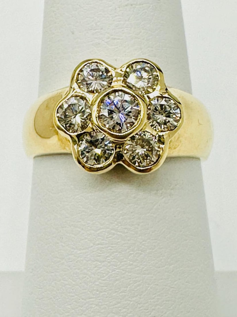 14KT Yellow Gold Natural Diamond Flower Ring # 2069 (1 of 3)