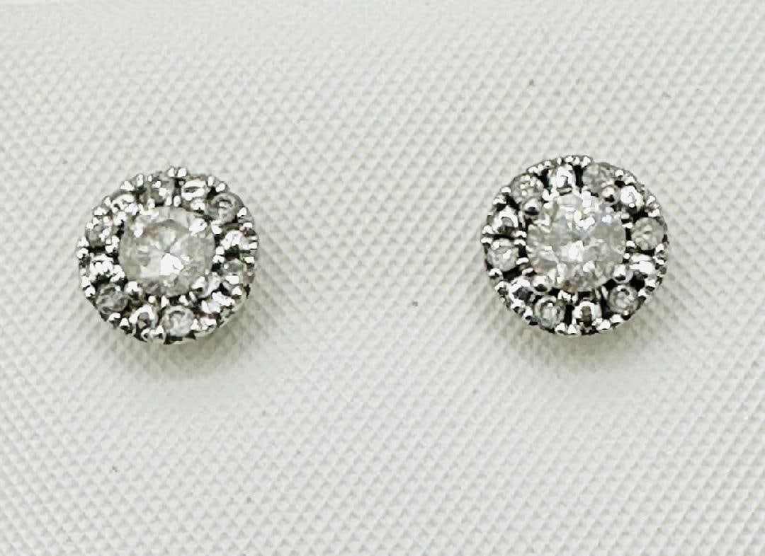 10KT White Gold Pair of Natural Diamond Halo Earrings # 2073 (1 of 3)