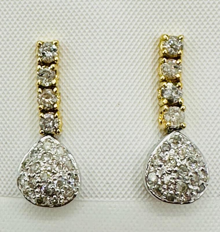 18KT White and Yellow Gold Pair of Natural Diamond teardrops Earrings # 2076 (1 of 3)