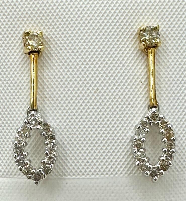 18KT White and Yellow Gold Pair of Natural Diamond Drops Earrings # 2077 (1 of 3)