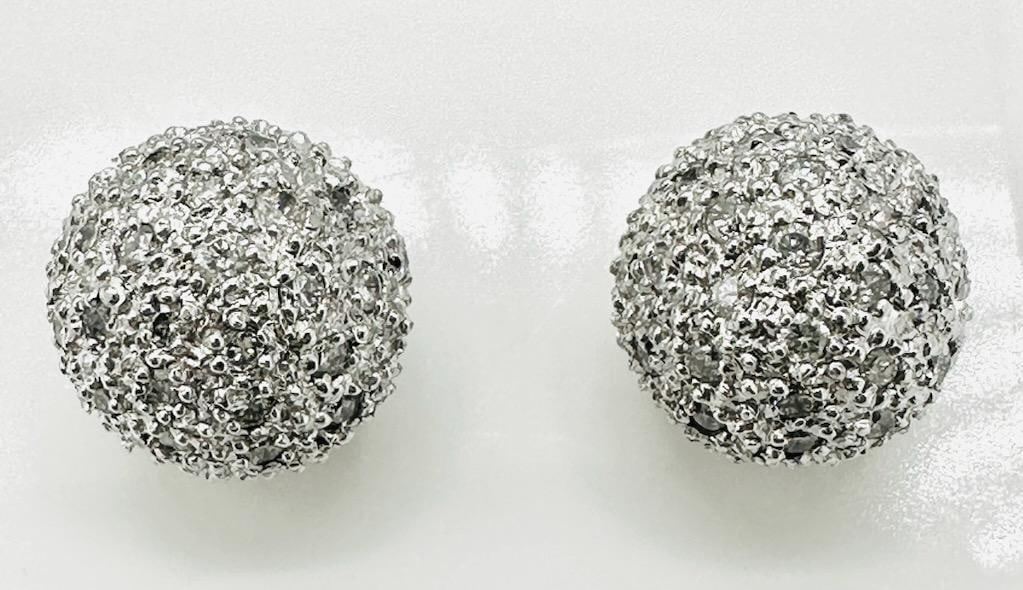 14KT White Gold Pair of Natural Diamond Ball Stud Earrings # 2159 (1 of 3)