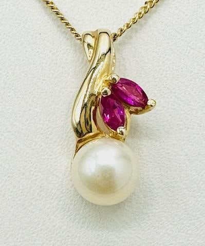 14KT Yellow Gold Natural Ruby and Pearl Pendant With Chain # 2160 (1 of 5)