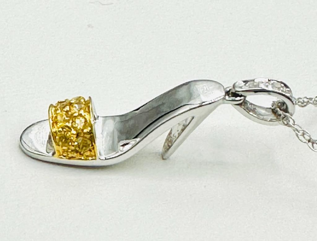 14KT White Gold Natural Diamond and Yellow Topaz Shoe Pendant and Chain # 2164 (1 of 4)