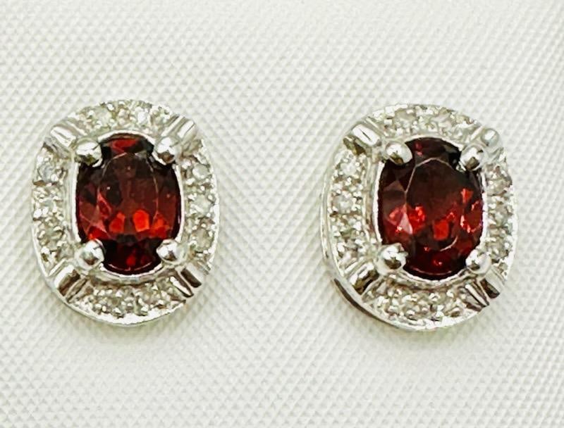 14KT White Gold Pair of Natural Diamond and Garnet Earrings # 2182 (1 of 1)