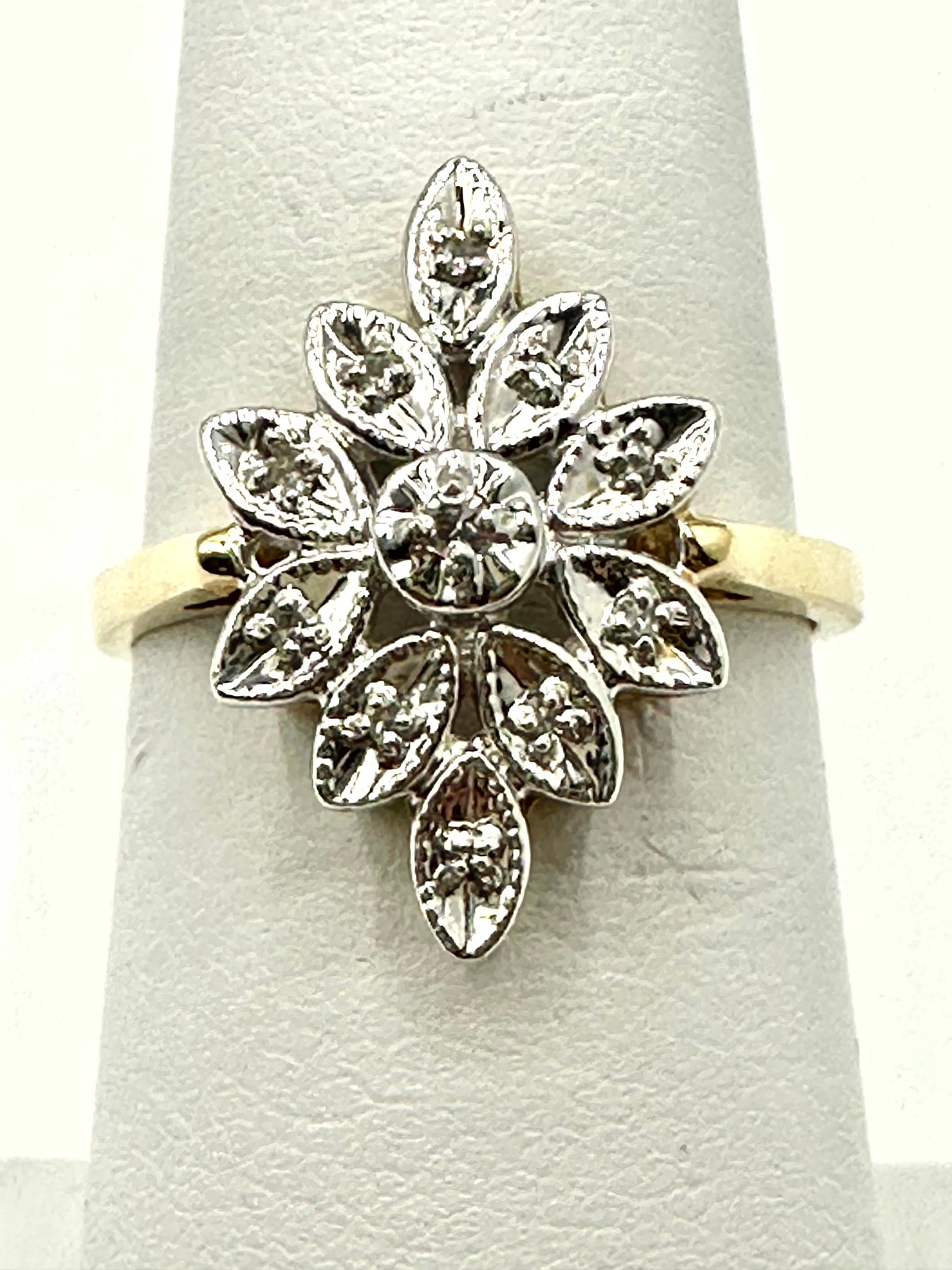 Natural Diamond Ring # 2217: # 2217 Natural Diamond Ring 11 pieces diamond 0.07 carat(t.w.) 14KT Yellow and White Gold Ring Weight: 2.90 Grams Size 6.25