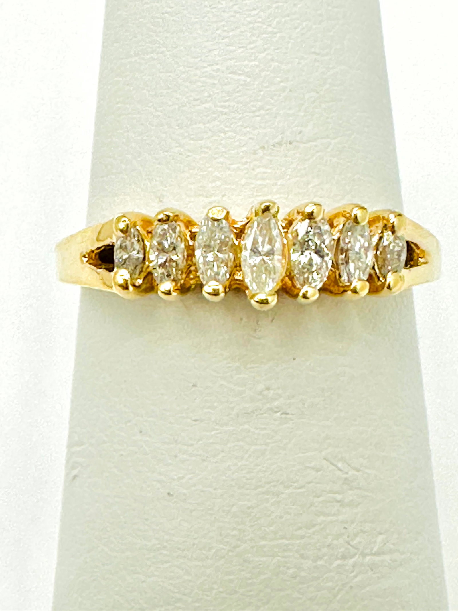 Natural Diamond Ring, 14KT Yellow Gold # 2228: # 2228 Natural Diamond Ring, 14KT Yellow Gold 7 pieces marquis diamond 0.26 carat(t.w.) Ring Weight: 2.00 Grams Size 4.5