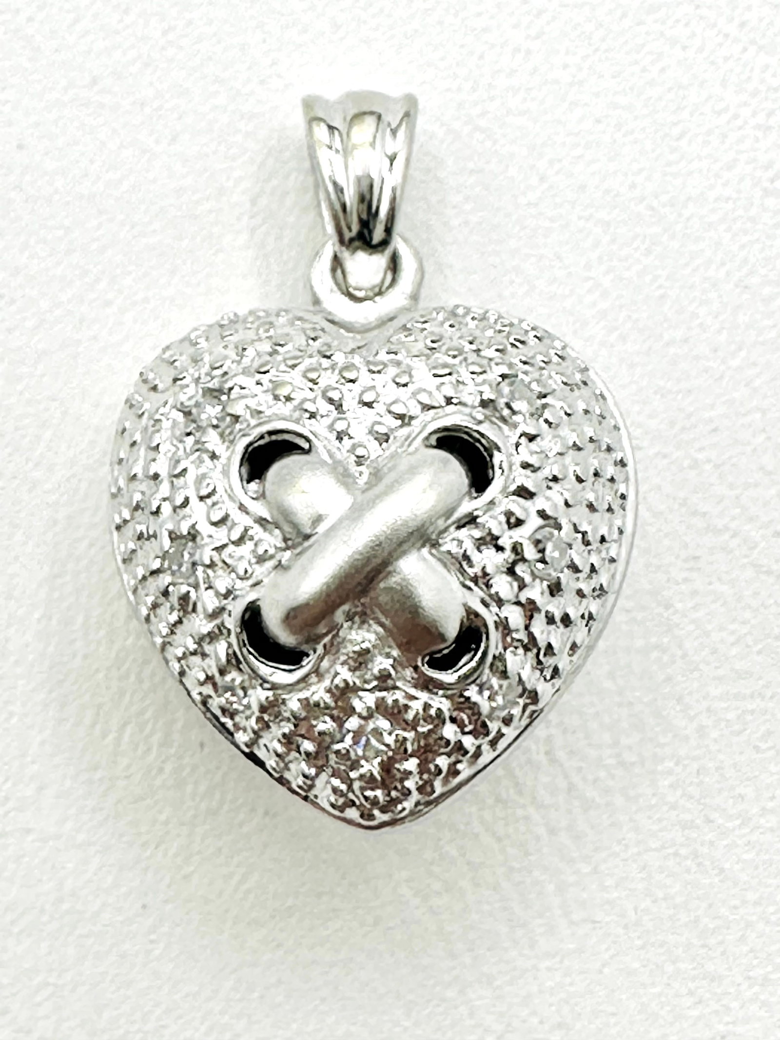 18KT White Gold, Double sided Natural Diamond Heart Pendant # 2249 (1 of 4)