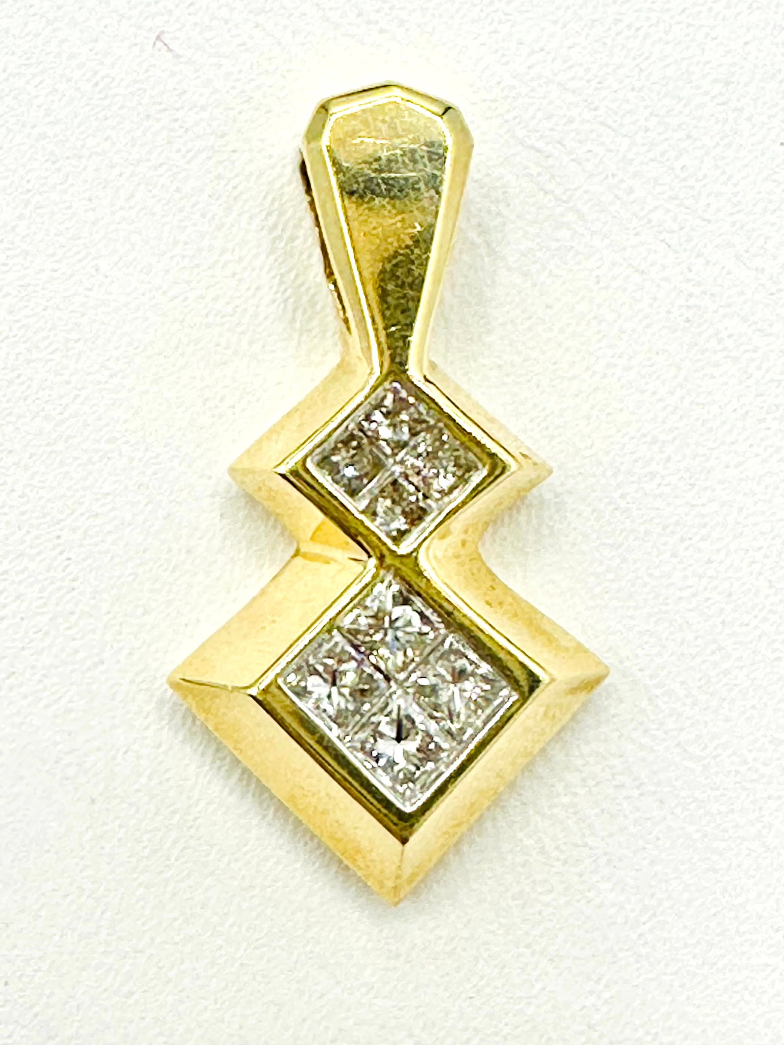 Natural Diamond, 14KT Yellow Gold Pendant # 2255: # 2255 Natural Diamond, 14KT Yellow Gold Pendant 8 Pieces princess Diamond 0.50 carat(t.w.) Pendant Weight: 4.20 grams Pendant size: 24 mm x 13 mm