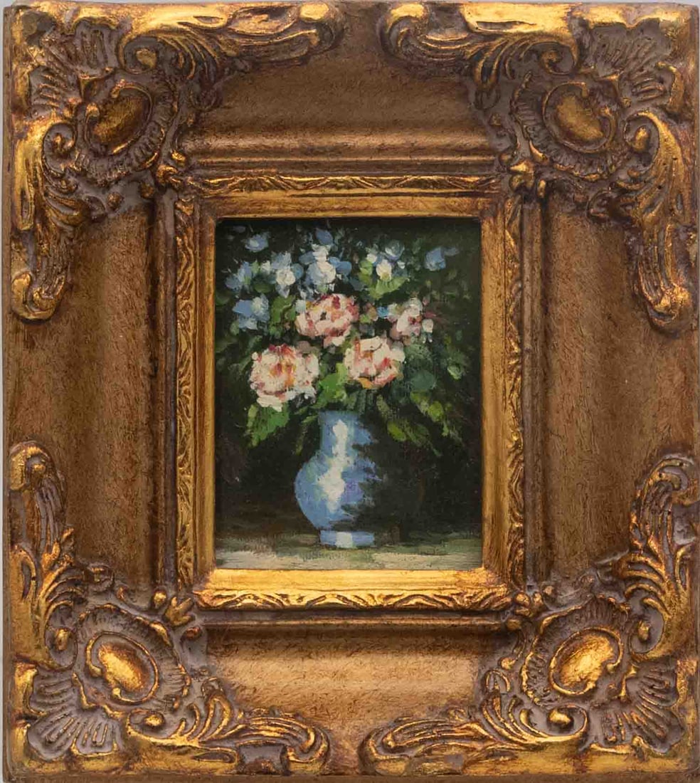 Vintage Still Life Oil On Board "Flowers": Title: Flowers Medium: Oil On Board Size: 4 x 3 inches Frame: 7 x 6 inches Age: Vintage Condition: Great, please check photo for condition reference Provenance: Estate in Hewlett Combined shipping rat