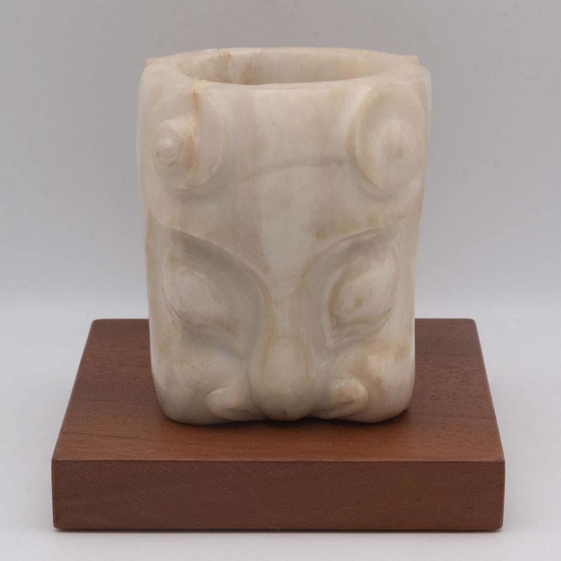 Old Chinese Carved White Jade Cong Vessle: Medium: White Jade Size: 5x5x5 inches Age/Detail: Old Chinese Carved Condition: great overall, check photo for condition reference. Provenance: Collection from Estate in Williamsburg LiveShipping is N
