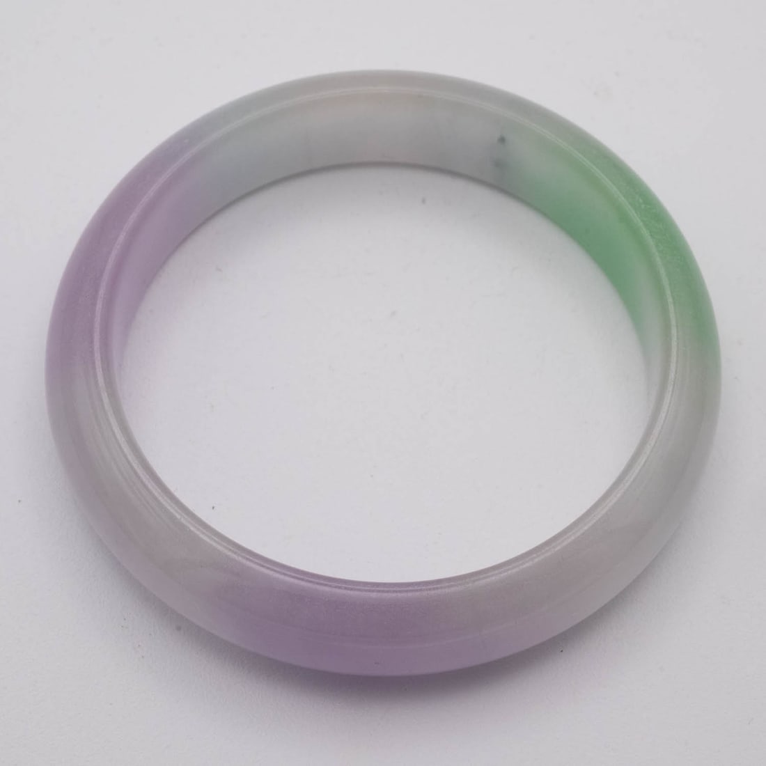 Chinese Translucent Tri Color Jade Bangle: Medium: Translucent Tri Color Jade Size: 2.3 inches Age/Detail: Chinese Condition: great overall, check photo for condition reference. Provenance: Collection from Estate in Williamsburg LiveShipping i