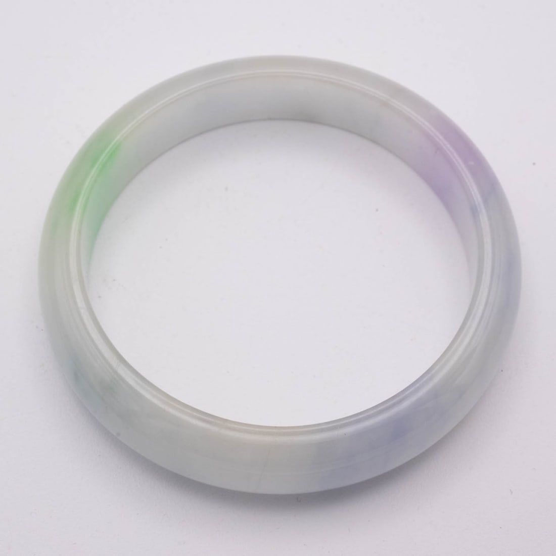 Chinese Translucent Multi-Color Jade Bangle: Medium: Translucent Multi-Color Jade Size: 2.5 inches Age/Detail: Chinese Condition: great overall, check photo for condition reference. Provenance: Collection from Estate in Williamsburg LiveShipping
