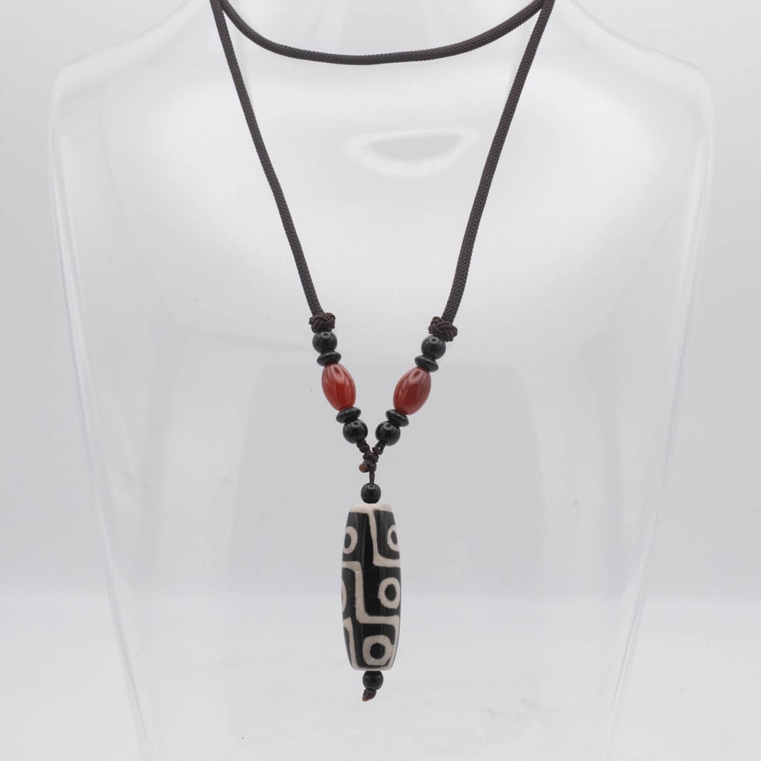 Chinese Tibetan Three Eye Dzi Bead Pendant: Medium: Three Eye Dzi Bead Size: 1.5x0.6 inches Age/Detail: Chinese Tibetan Condition: great overall, check photo for condition reference. Provenance: Collection from Estate in Tribecca LiveShipping i