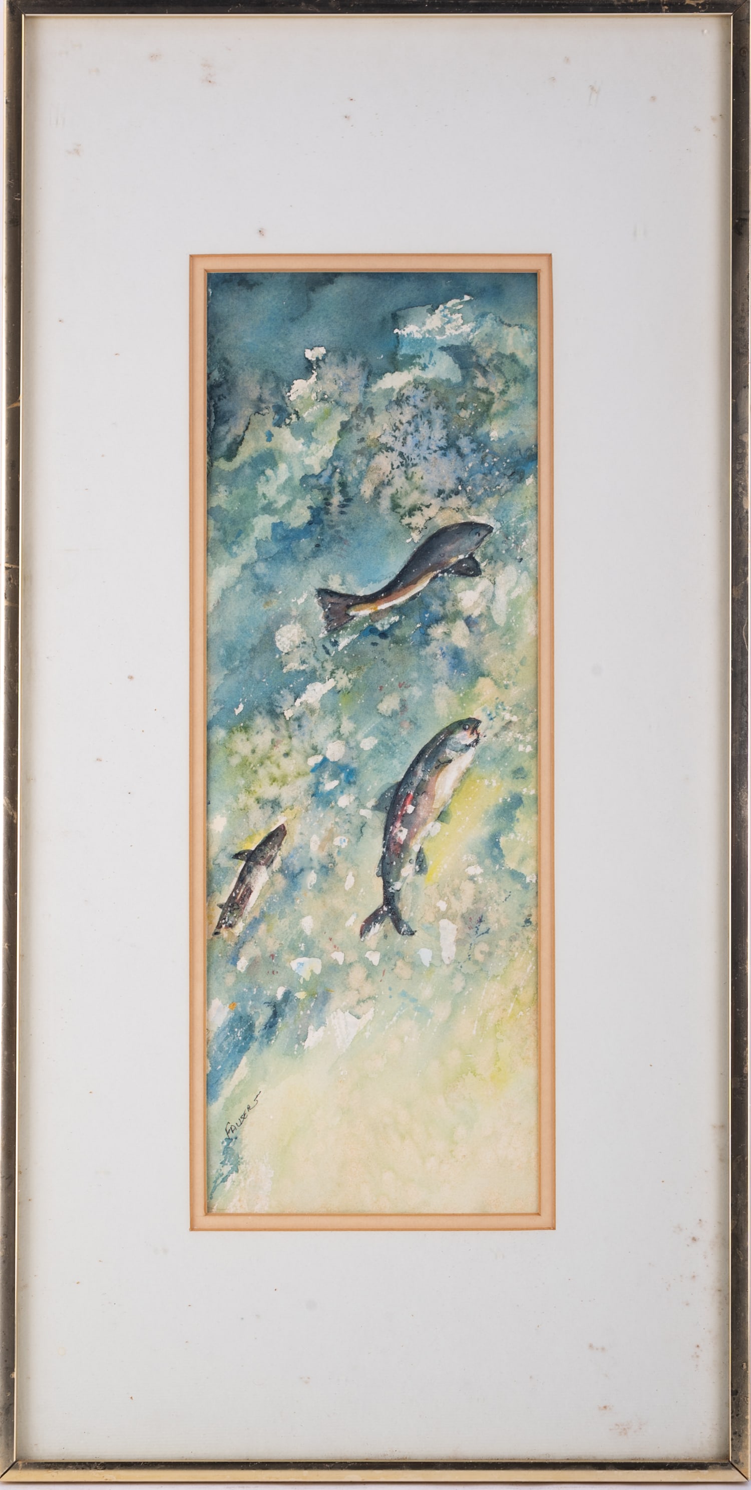 Early 20th Century Impressionist Watercolor On Paper "The Salmons": Title: The Salmons Medium: Watercolor On Paper Size: 16 x 6 inches Frame: 22 x 12 inches Age: Early 20th Century Condition: Painting is in excellent condition. Signature: Signed Artist: Florence Fause