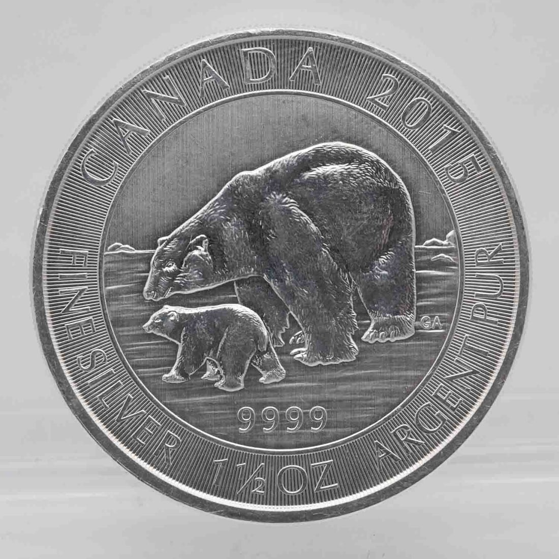 2015 Canada Polar Bear & Cub 1.5oz Silver Coin: MLC01131 Subject: Canada Polar Bear & Cub 1.5oz Silver Coin Medium: 9999 Silver Year: 2015 Condition: MS, scratches Note: Any condition statement is given as an opinion and should not be treated as a 
