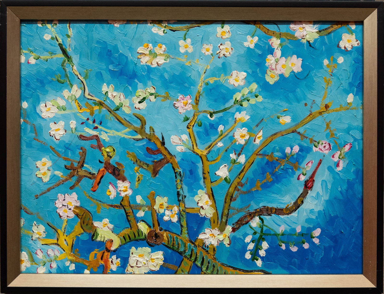 Contemporary After Van Gogh Acrylic On Canvas "The Almond Tree (Blue Version)": Title: The Almond Tree (Blue Version) Medium: Acrylic On Canvas Size: 12 x 16 inches Frame: 13 x 17 inches Age: Contemporary Condition: Great overall condition Provenance: Collection from Estate in Fr
