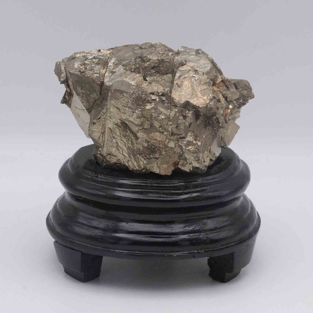 Natural Pyrite Crystal Cluster On Wood Stand (1 of 7)