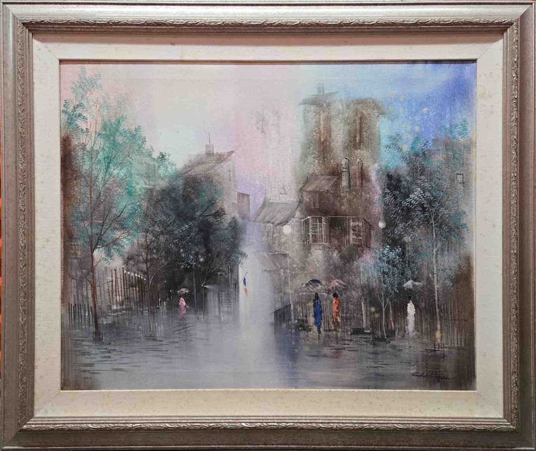 Vintage Impressionist Oil On Canvas "Street Scene": Title: Street Scene Medium: Oil On Canvas Size: 24 x 30 inches Frame: 32 x 38 inches Age: Vintage Condition: Great, please check photo for condition reference Provenance: Estate in Tribeca Combined sh