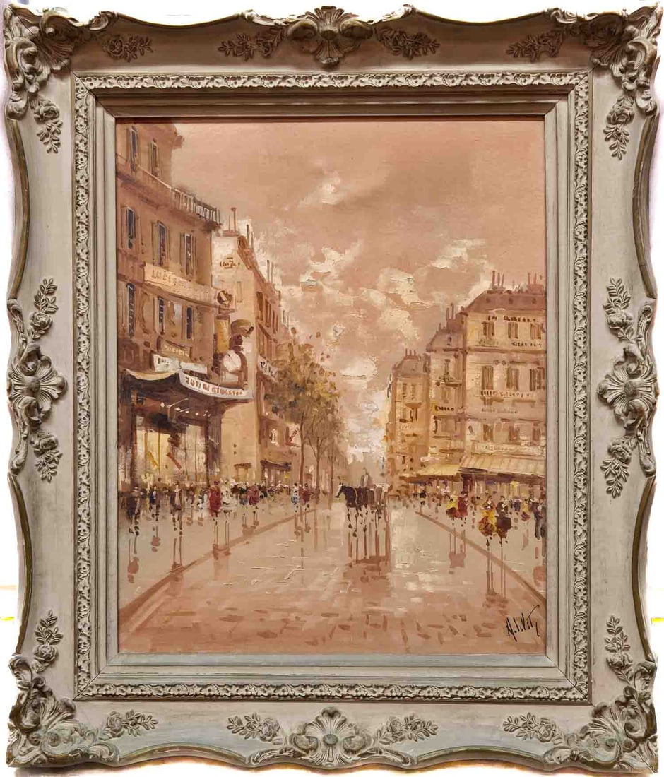 Vintage Impressionist Oil On Canvas "Paris Street": Title: Paris Street Medium: Oil On Canvas Size: 20 x 16 inches Frame: 27 x 23 inches Age: Vintage Condition: Great, please check photo for condition reference Provenance: Estate in Tribeca Combined sh