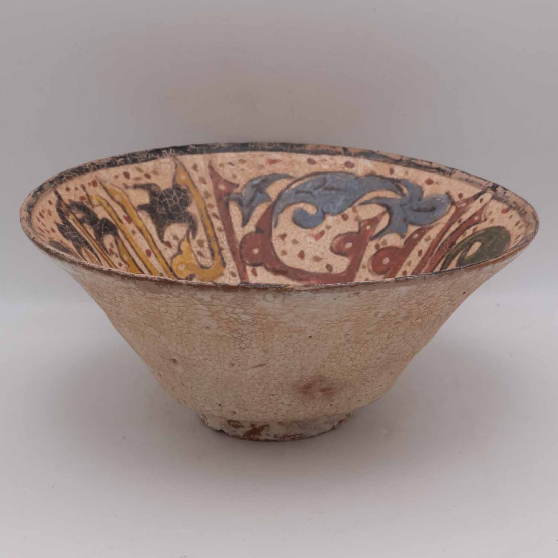 Antique Persian Stoneware Polychrome Slip Decorated Bowl (1 of 8)