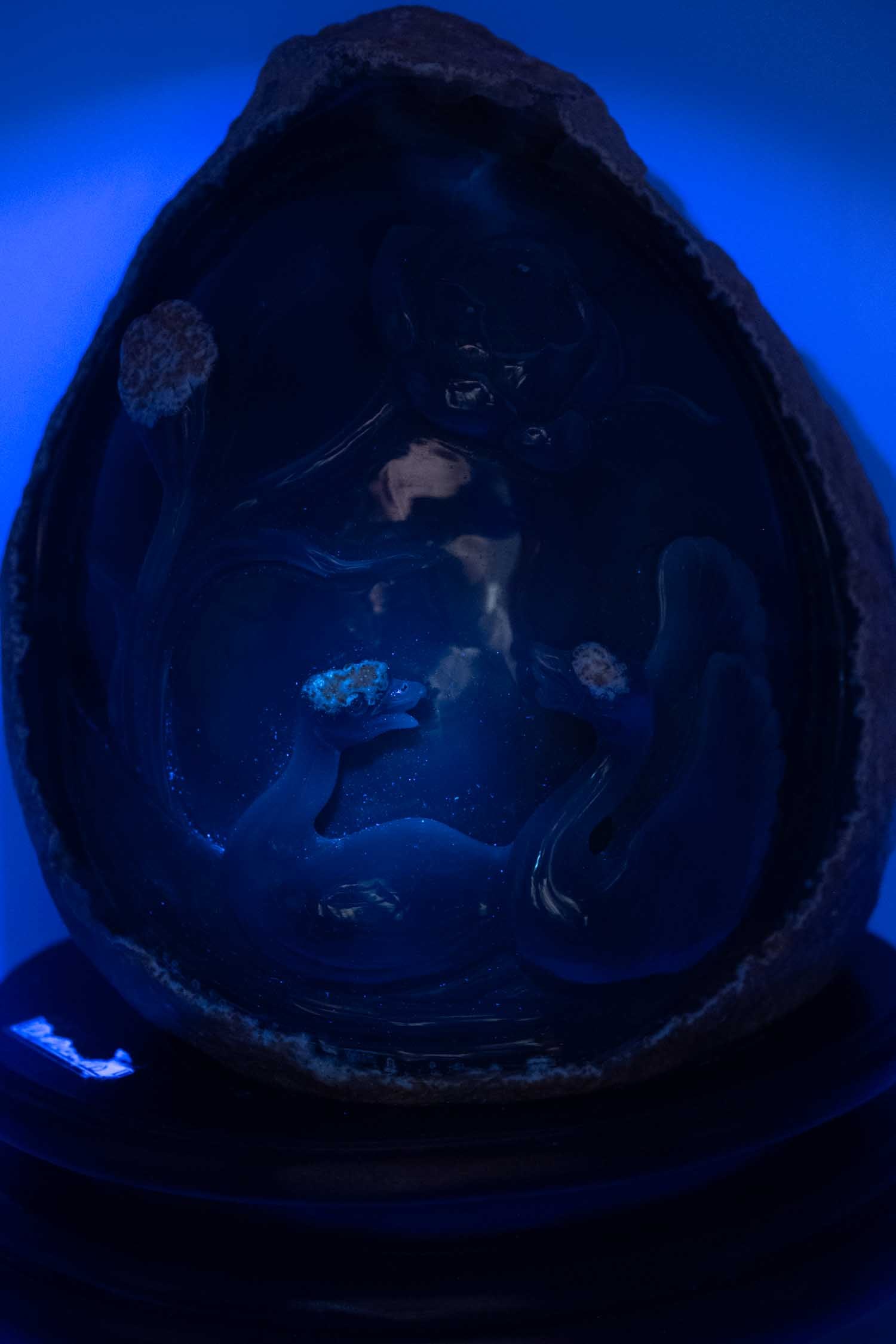 Chinese Carved Natural Agate Lotus And Swan Geode Figure (1 of 8)
