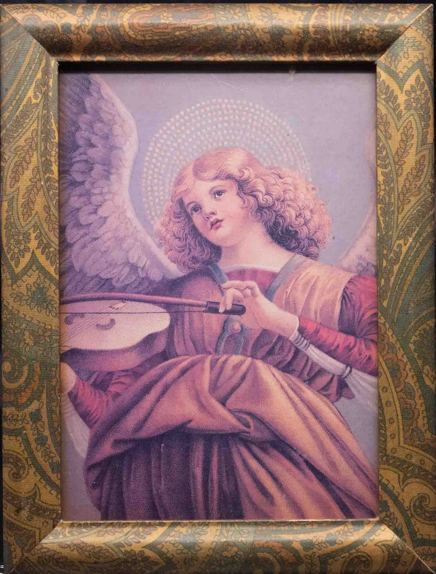Vintage Print On Paper Angel With Violin Icon With Frame: Medium: Print On Paper Size: 8L x 6W Age/Detail: Vintage Condition: Great Provenance: Collection from Estate in Tribecca Please view all the photos as they are part of the condition description report