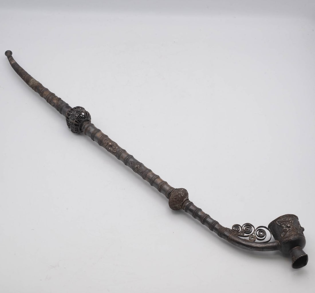 Antique Tibetan Ceremonial Bronze Smoking Pipe With Filigree Decoration (1 of 9)