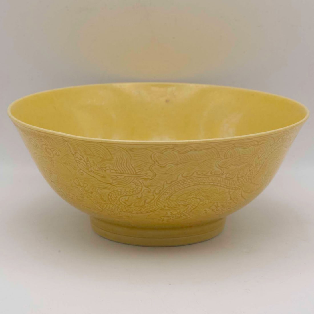 Antique Chinese Chenghua Marked Yellow Ground Porcelain Incised Dragon Bowl (1 of 6)