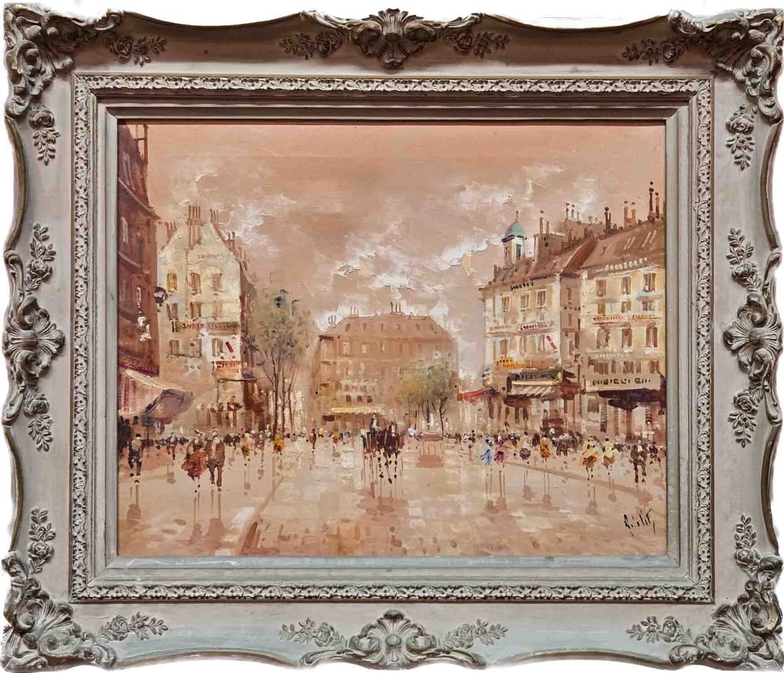 Vintage Impressionist Oil On Canvas "Paris Scene" (1 of 8)