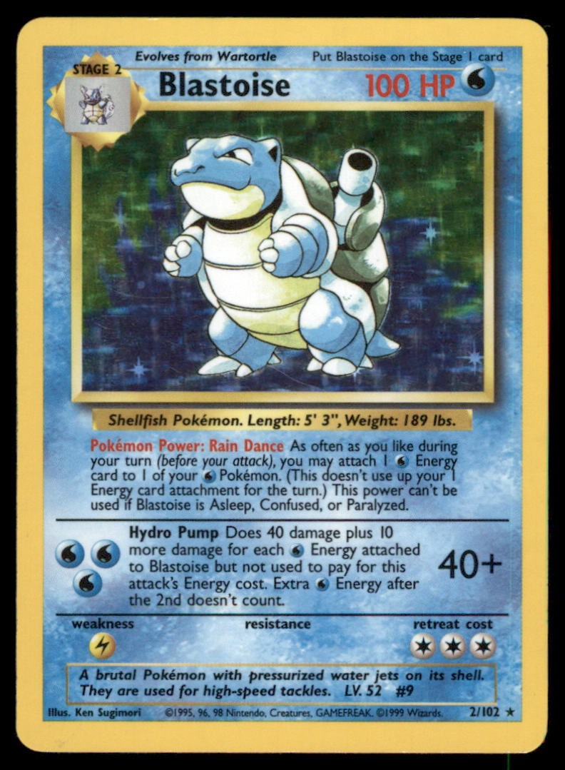Blastoise 2/102 Holo Base Set Unlimited Pokemon Card Holo (1 of 2)