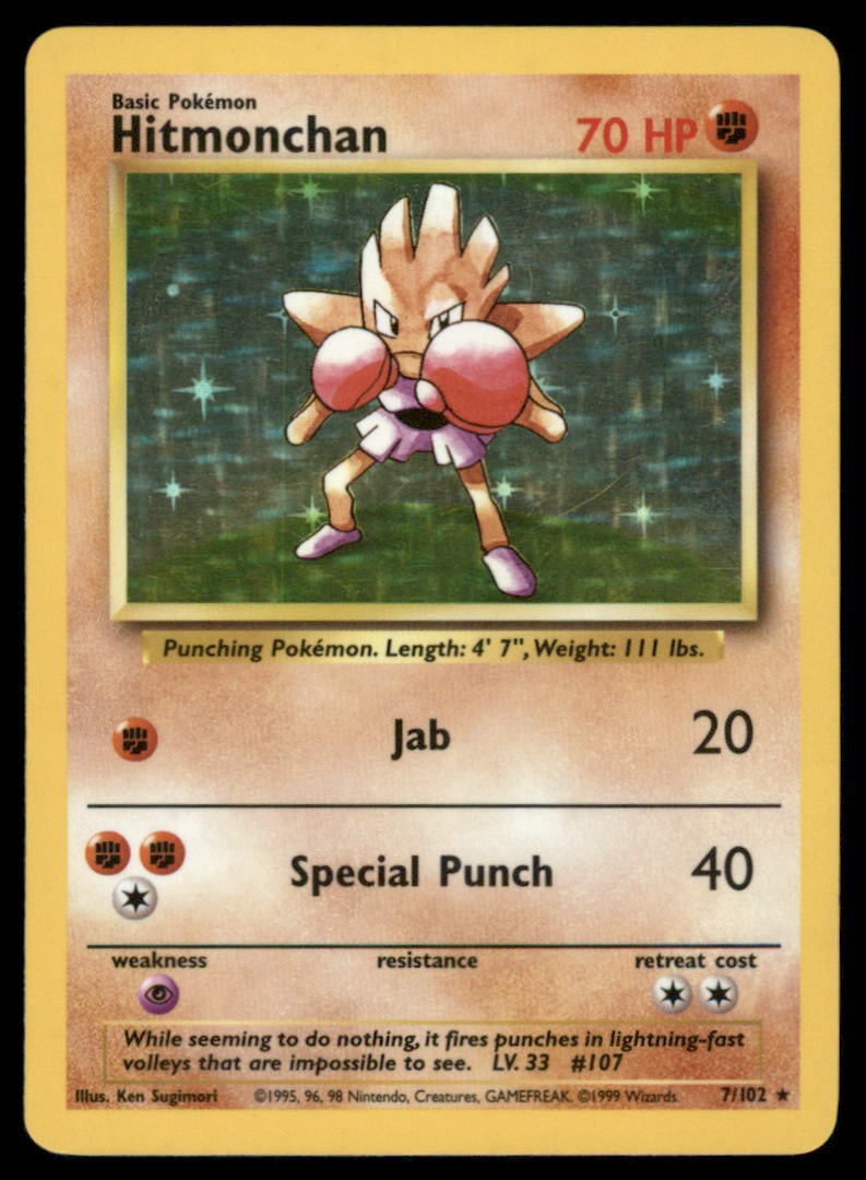 Hitmonchan 7/102 Holo Base Set Unlimited Pokemon Card Holo (1 of 2)