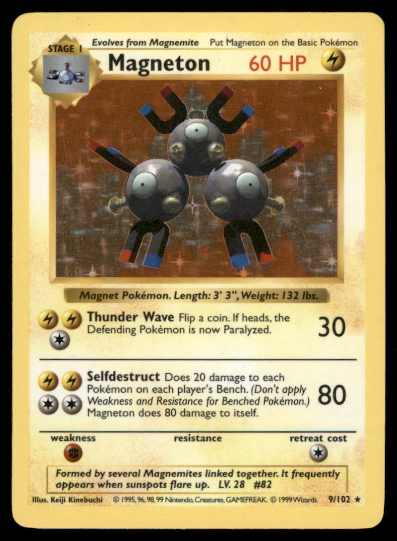 Magneton 9/102 Holo Base Set Shadowless Pokemon Card Unlimited Holo (1 of 2)