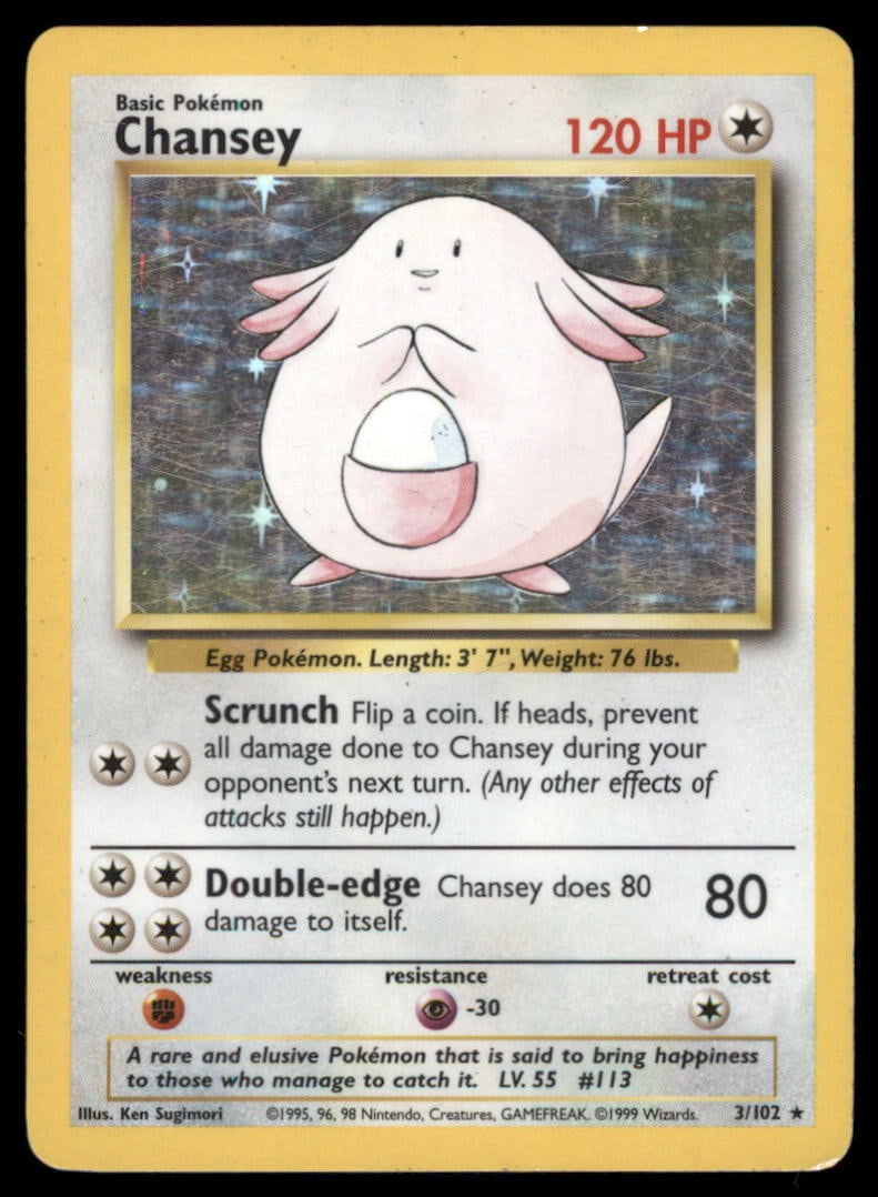 Chansey 3/102 Holo Base Set Unlimited Pokemon Card Holo (1 of 2)