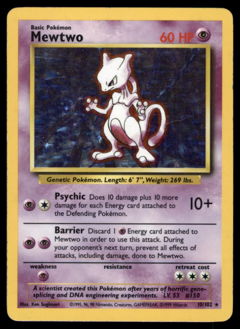 Mewtwo 10/102 Holo Base Set Unlimited Pokemon Card Holo (1 of 2)