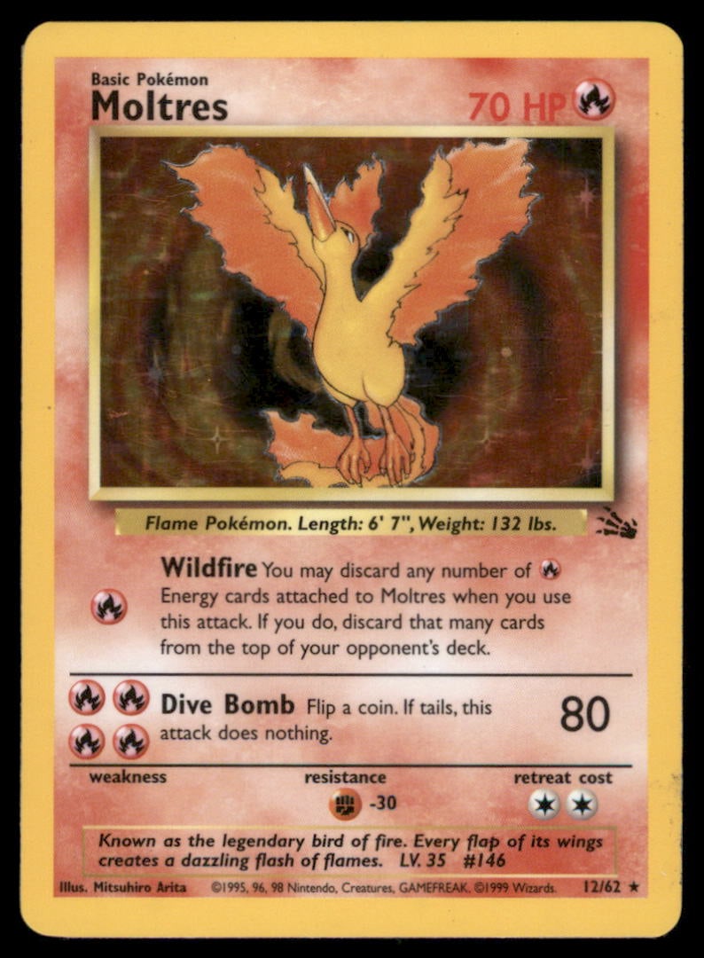 Moltres 12/62 Holo Fossil Pokemon Card Unlimited Holo (1 of 2)