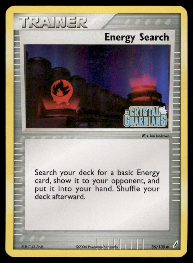 Energy Search 86/100 Crystal Guardians Pokemon Card Reverse Holo: We offer combined shipping on multiple items. Buyers may also arrange their own shipping. LiveShipping is a separate and independent option for shipping that is NOT a part of the auction house or thei
