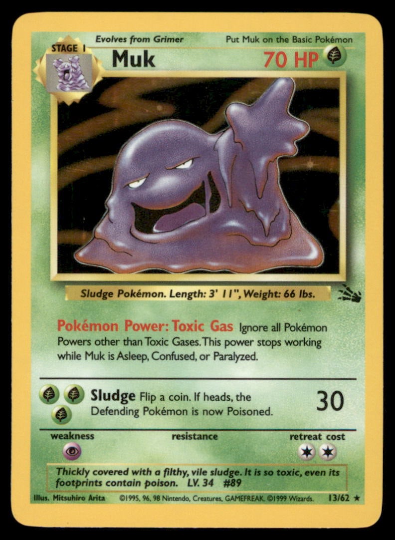 Muk 13/62 Holo Fossil Pokemon Card Unlimited Holo: We offer combined shipping on multiple items. Buyers may also arrange their own shipping. LiveShipping is a separate and independent option for shipping that is NOT a part of the auction house or thei