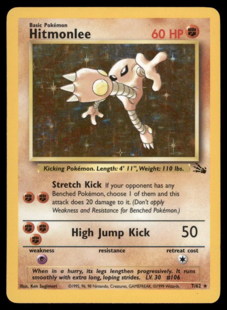 Hitmonlee 7/62 Holo Fossil Pokemon Card Unlimited Holo (1 of 2)