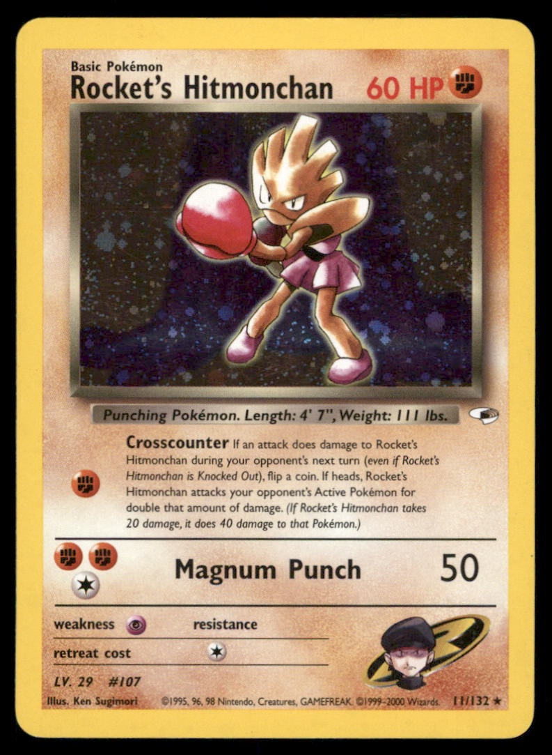 Rocket's Hitmonchan 11/132 Holo Gym Heroes Pokemon Card Unlimited Holo: We offer combined shipping on multiple items. Buyers may also arrange their own shipping. LiveShipping is a separate and independent option for shipping that is NOT a part of the auction house or thei