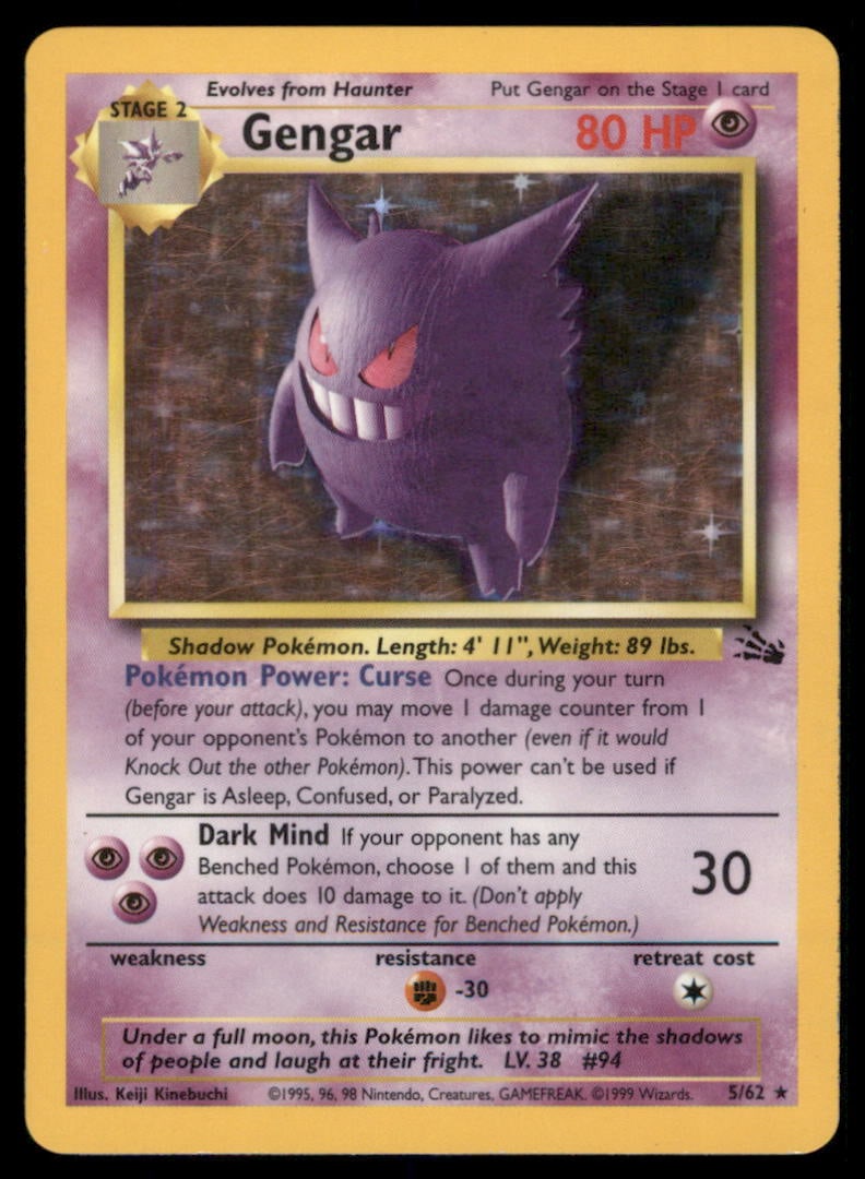 Gengar 5/62 Holo Fossil Pokemon Card Unlimited Holo (1 of 2)