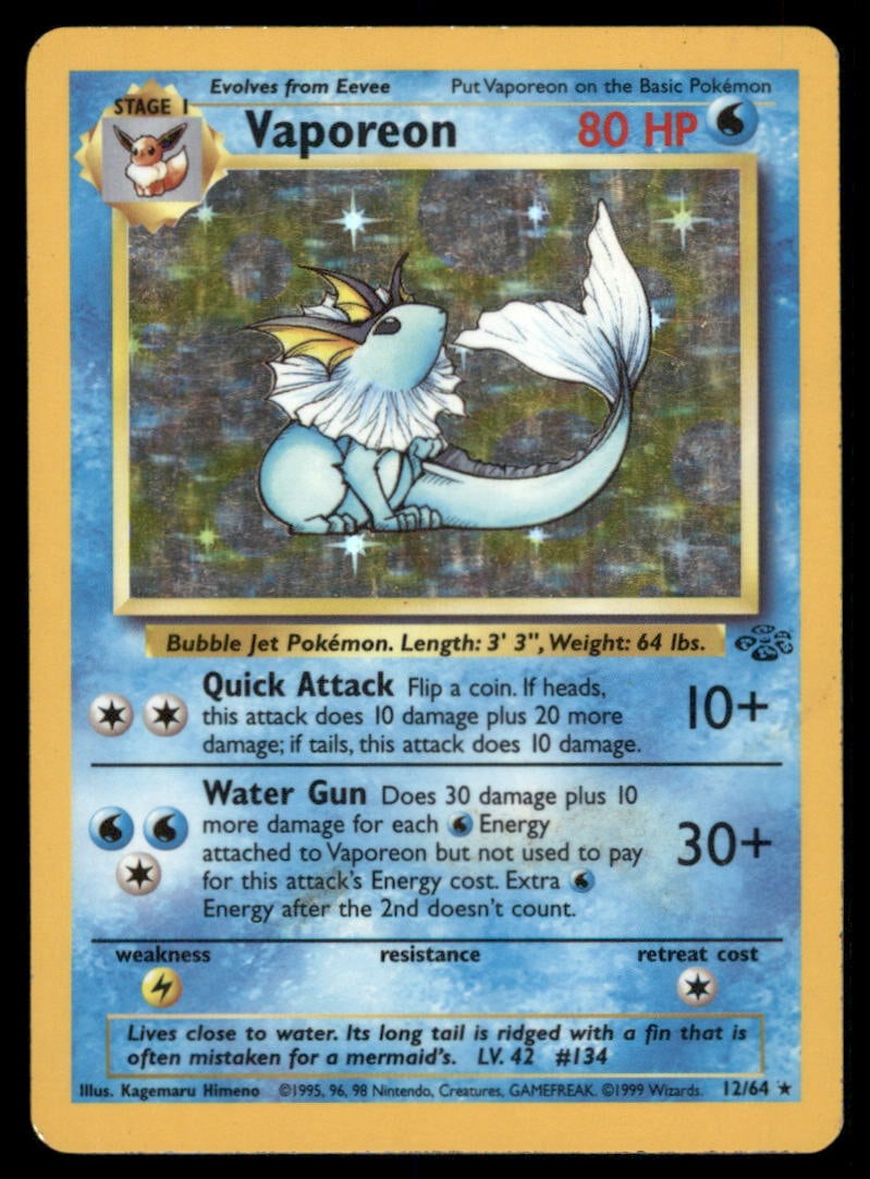 Vaporeon 12/64 Holo Jungle Pokemon Card Unlimited Holo (1 of 2)